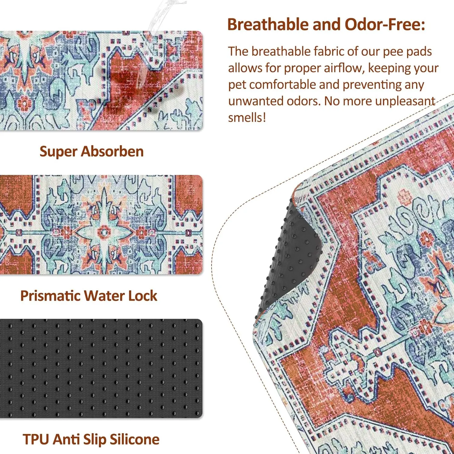 Pattern Washable Pee Pad for Dogs of 2Pack - Super Absorbent, Reusable, Anti Slip, Breathable Puppy PadsRed,31*36"