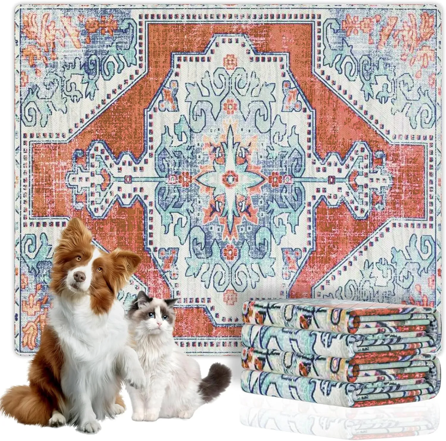 Pattern Washable Pee Pad for Dogs of 2Pack - Super Absorbent, Reusable, Anti Slip, Breathable Puppy PadsRed,31*36"