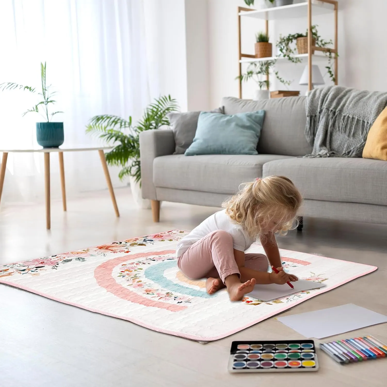 Pea Pod Baby Floor Play Mats 50 x 50 x 1 inch Thick Playpen Baby Mat for Playing Upgraded Non-Slip Bottom Ultra Soft Cushioned Crawling Mat Pad Foam Playmats for Babies, Toddlers, and Infants (Floral)