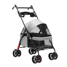 Pet Cat Dog Stroller Carriage with Cup Holder Tray, Travel Carrier Pet Dog Strollers for Small Dogs, Pet Stroller Pushchair Dog Cat Pram Foldable Cart, Adjustable Handle (Color : Grey A)