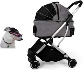 Pet Dog Cat Stroller Vet Pram Dog Trolley Carrier for Traveling Dog Pushchair with 2 Front Swivel Wheels (Grey)