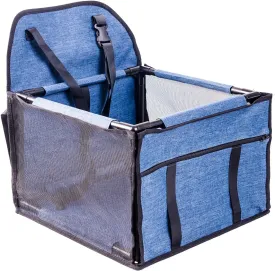 Pet Reinforce Car Booster Seat for Dog Cat Portable and Breathable Bag with Seat Belt Dog Carrier Safety Stable for Travel Look Out,with Clip on Leash with PVC Tube (Blue, 15" L x 15" W x 10.6" H)