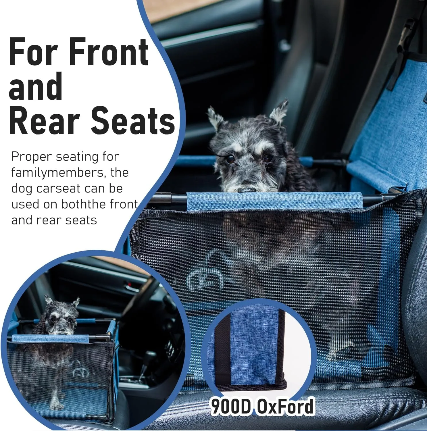 Pet Reinforce Car Booster Seat for Dog Cat Portable and Breathable Bag with Seat Belt Dog Carrier Safety Stable for Travel Look Out,with Clip on Leash with PVC Tube (Blue, 15" L x 15" W x 10.6" H)