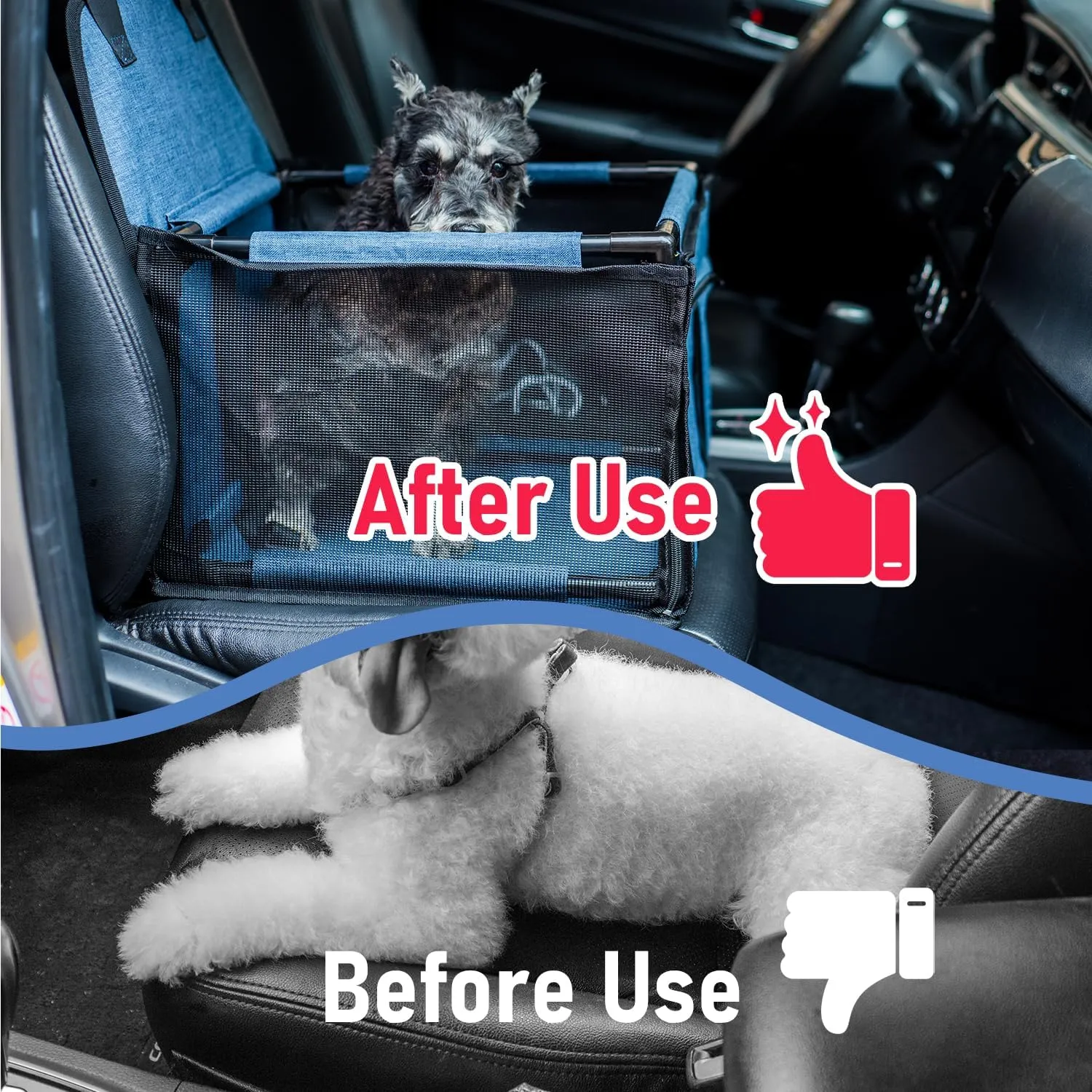 Pet Reinforce Car Booster Seat for Dog Cat Portable and Breathable Bag with Seat Belt Dog Carrier Safety Stable for Travel Look Out,with Clip on Leash with PVC Tube (Blue, 15" L x 15" W x 10.6" H)