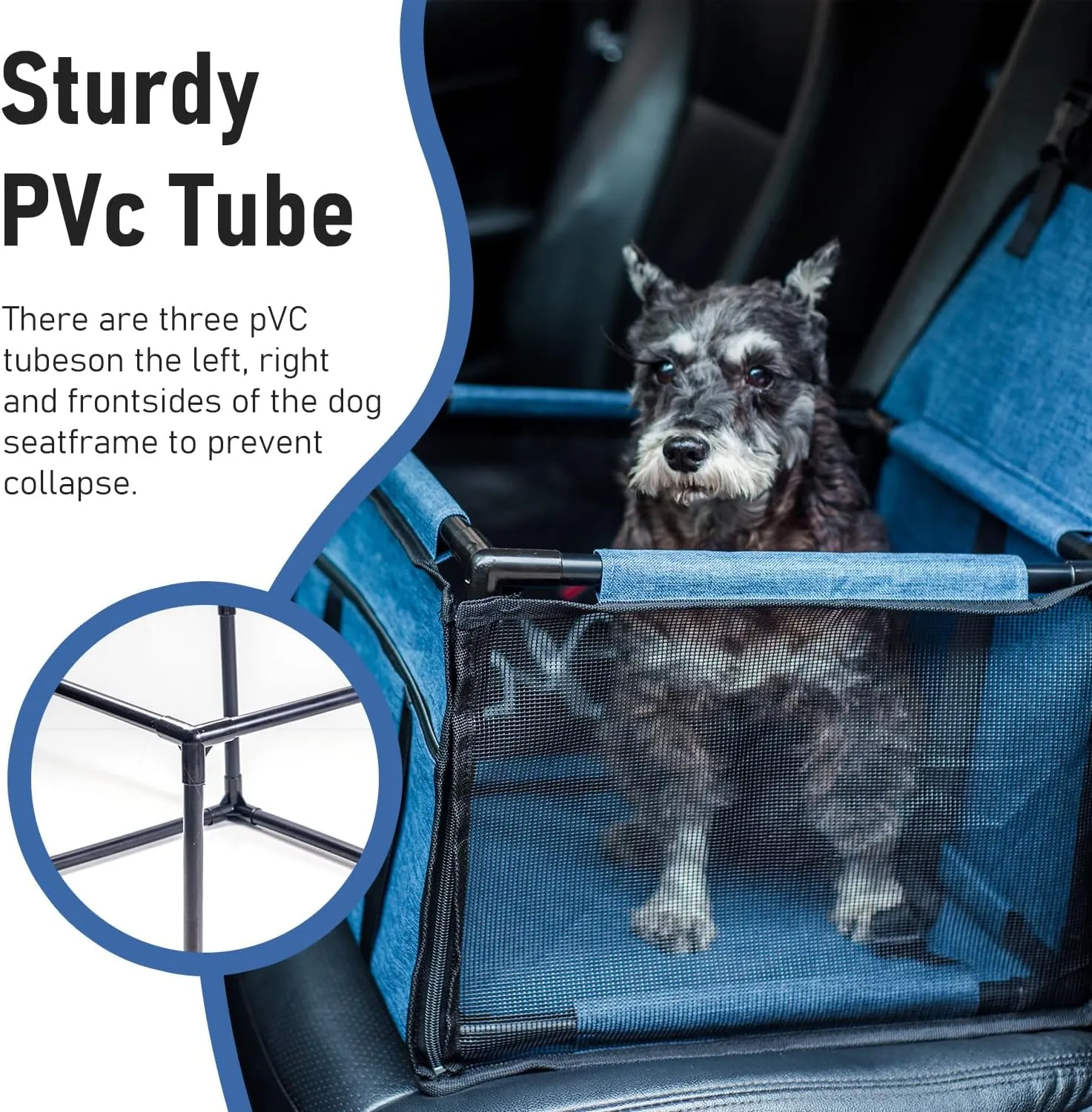 Pet Reinforce Car Booster Seat for Dog Cat Portable and Breathable Bag with Seat Belt Dog Carrier Safety Stable for Travel Look Out,with Clip on Leash with PVC Tube (Blue, 15" L x 15" W x 10.6" H)