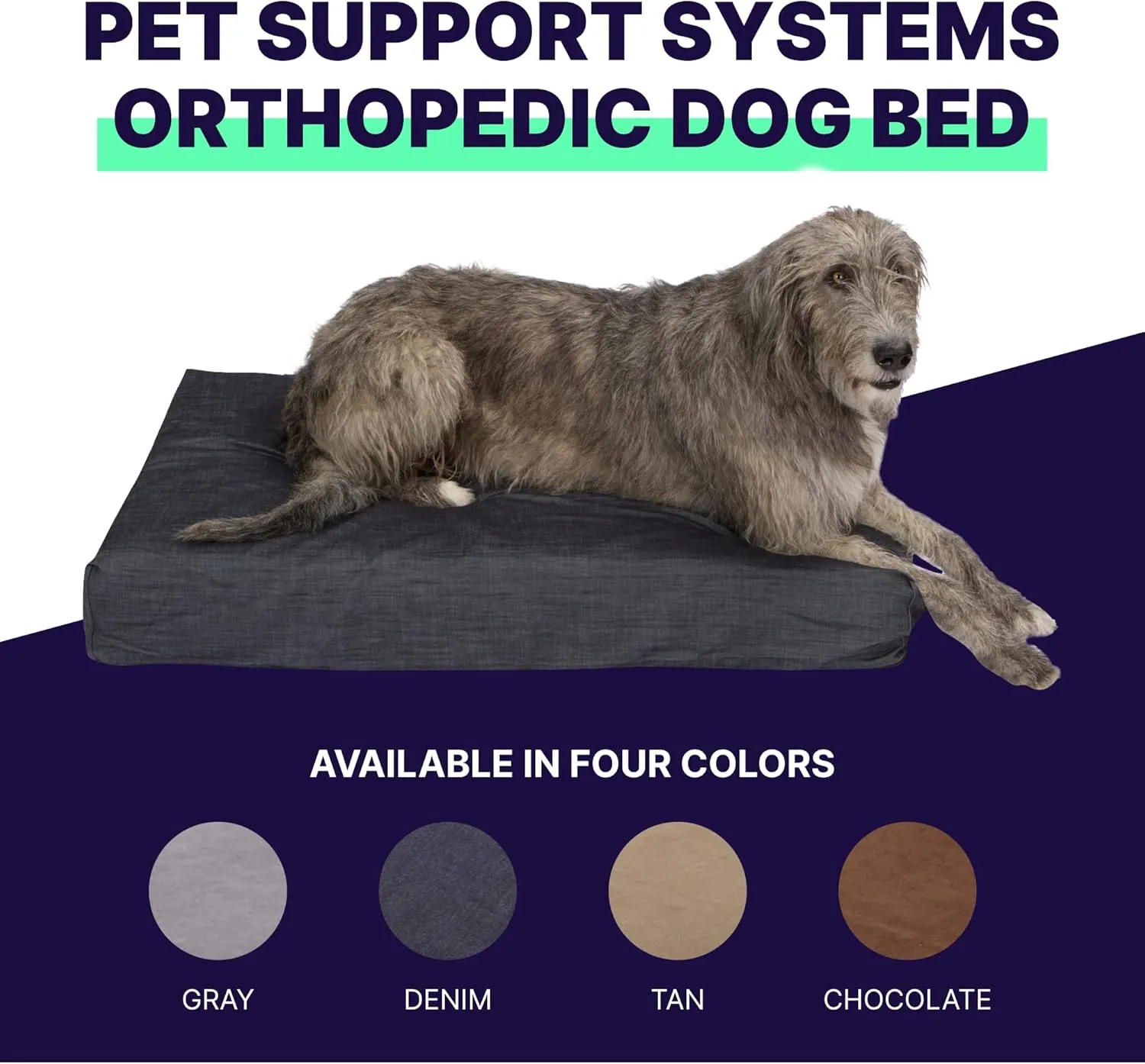 Pet Support Systems Orthopedic Dog Bed - Gel Memory Foam Pet Bed, Luxury Washable Dog Bed for Sleeping and Support (Removable Cover, Large Blue Dog Bed)