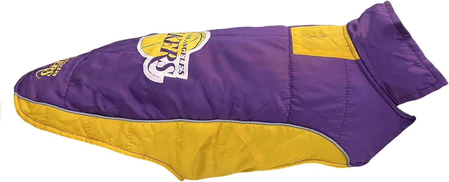 Pets First NBA Los Angeles Lakers Puffer Vest, Small, Waterproof, for Dogs & Cats