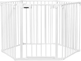 PETSITE 142 Inch Extra Wide Pet Gate & Playpen, Foldable Dog Fence with Walk-Through Door, Home, Stairs, Fireplace Barrier (White)