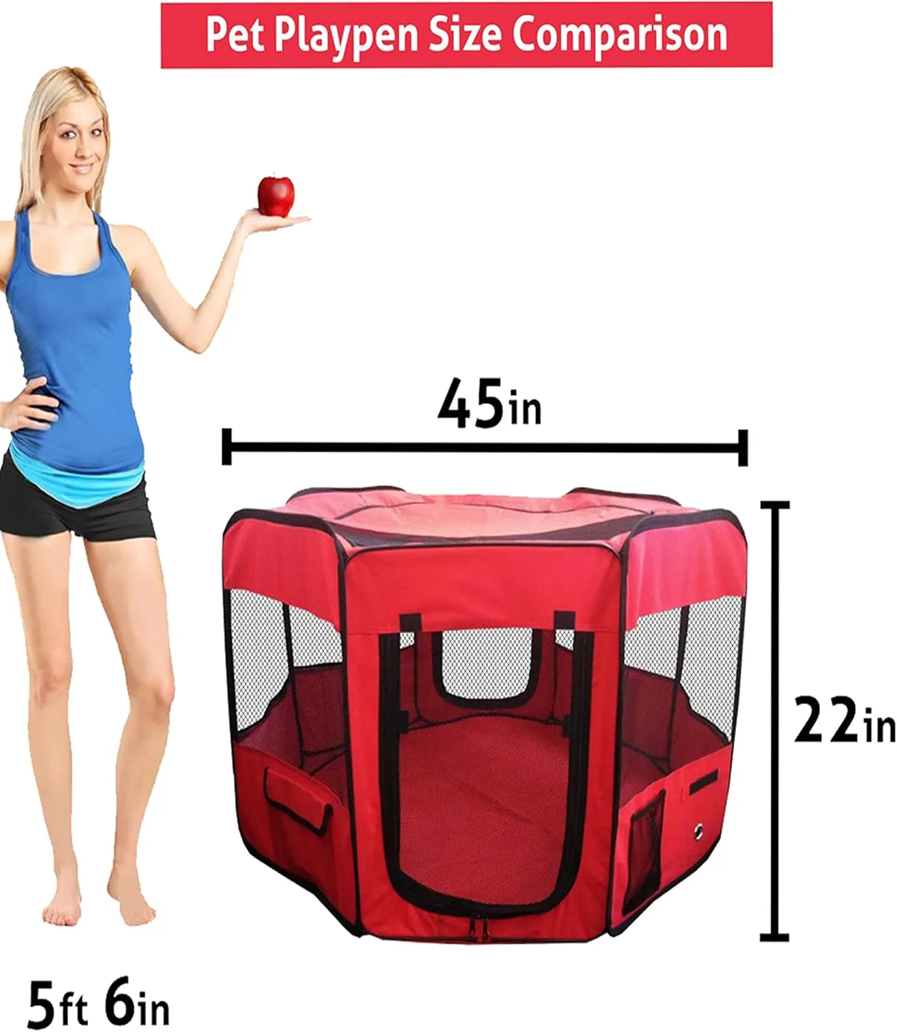 Portable Pet Playpen 45 * 45 * 22" Premium Large Size Puppy Kennel - Best for Small and Medium Size Dogs and Cats - Simple Folding Design for Easy Storage