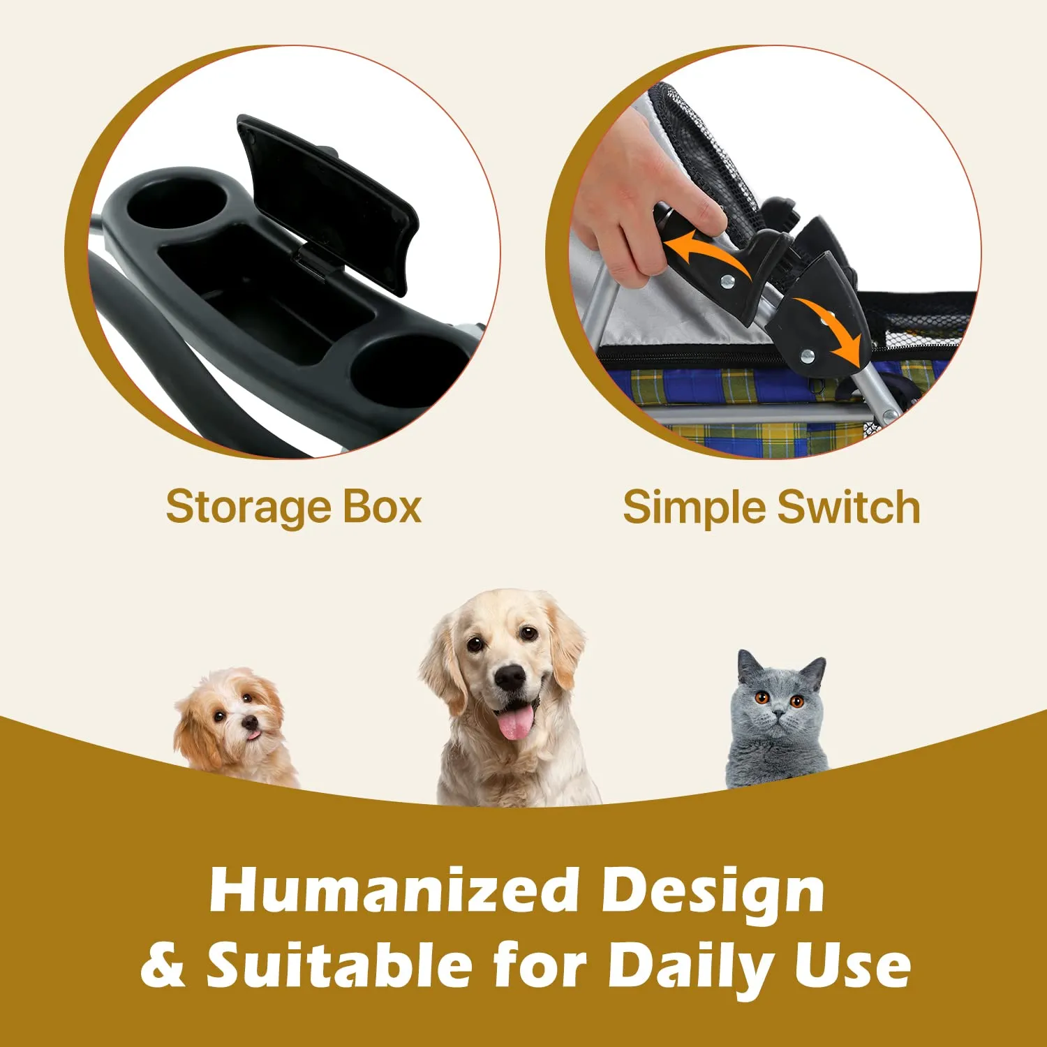 Puppy & Kitten Folding Travel Carrier - 4 Wheel Dog & Cat Stroller with Cup Holder - 35 Pound Capacity - Yellow Plaid