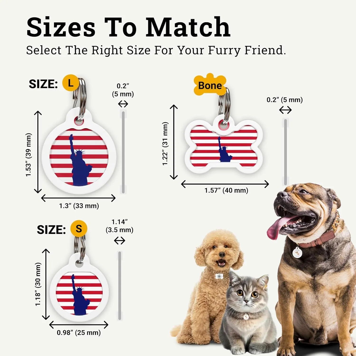 QR Code Dog Tag Silent Id Pet Tags Personalized Name Plate with Online Profile (Liberty, Bone)