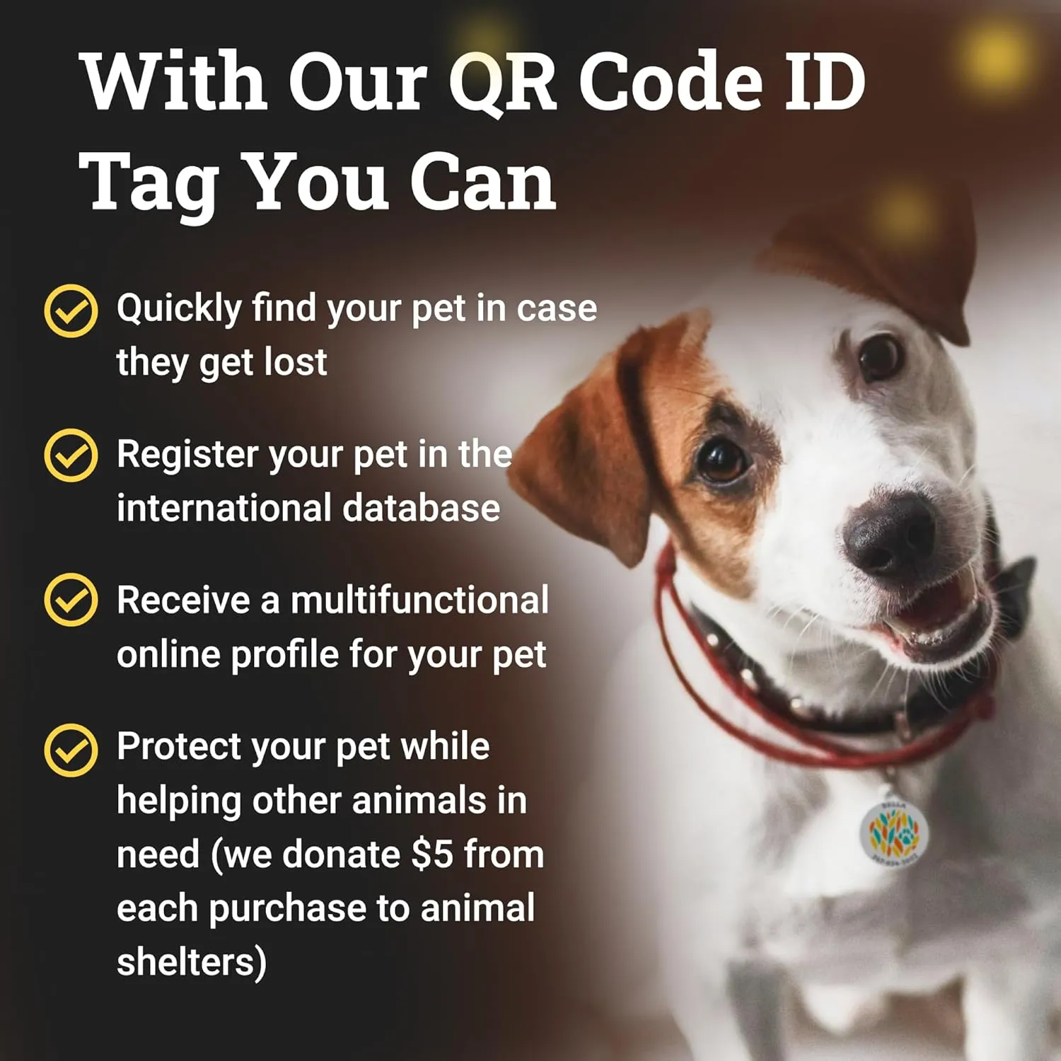 QR Code Dog Tag Silent Id Pet Tags Personalized Name Plate with Online Profile (Liberty, Bone)