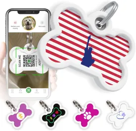 QR Code Dog Tag Silent Id Pet Tags Personalized Name Plate with Online Profile (Liberty, Bone)