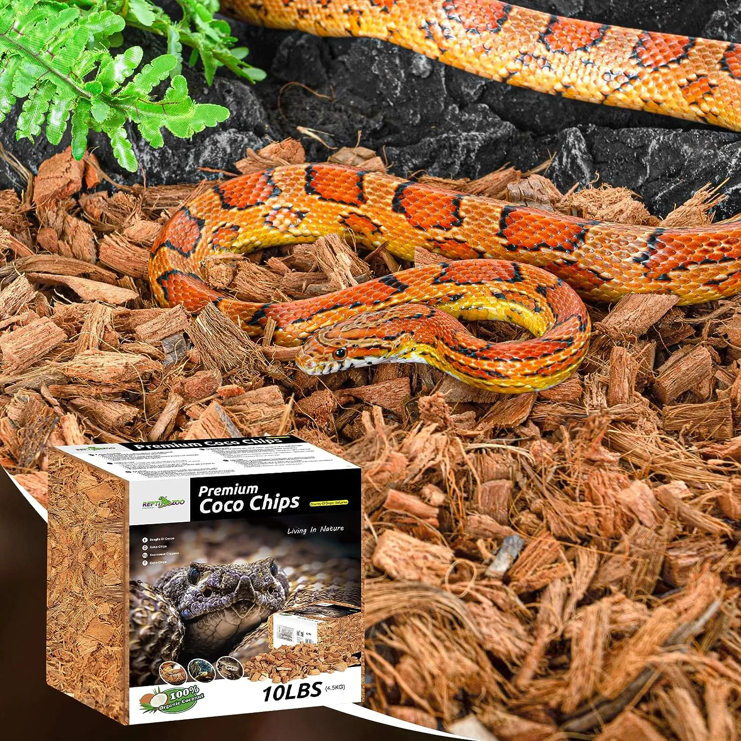 REPTI ZOO 72 Quart Reptiles Coconut Chip Substrate,  Coco Husk Reptiles Bedding for Ball Snakes and Geckos