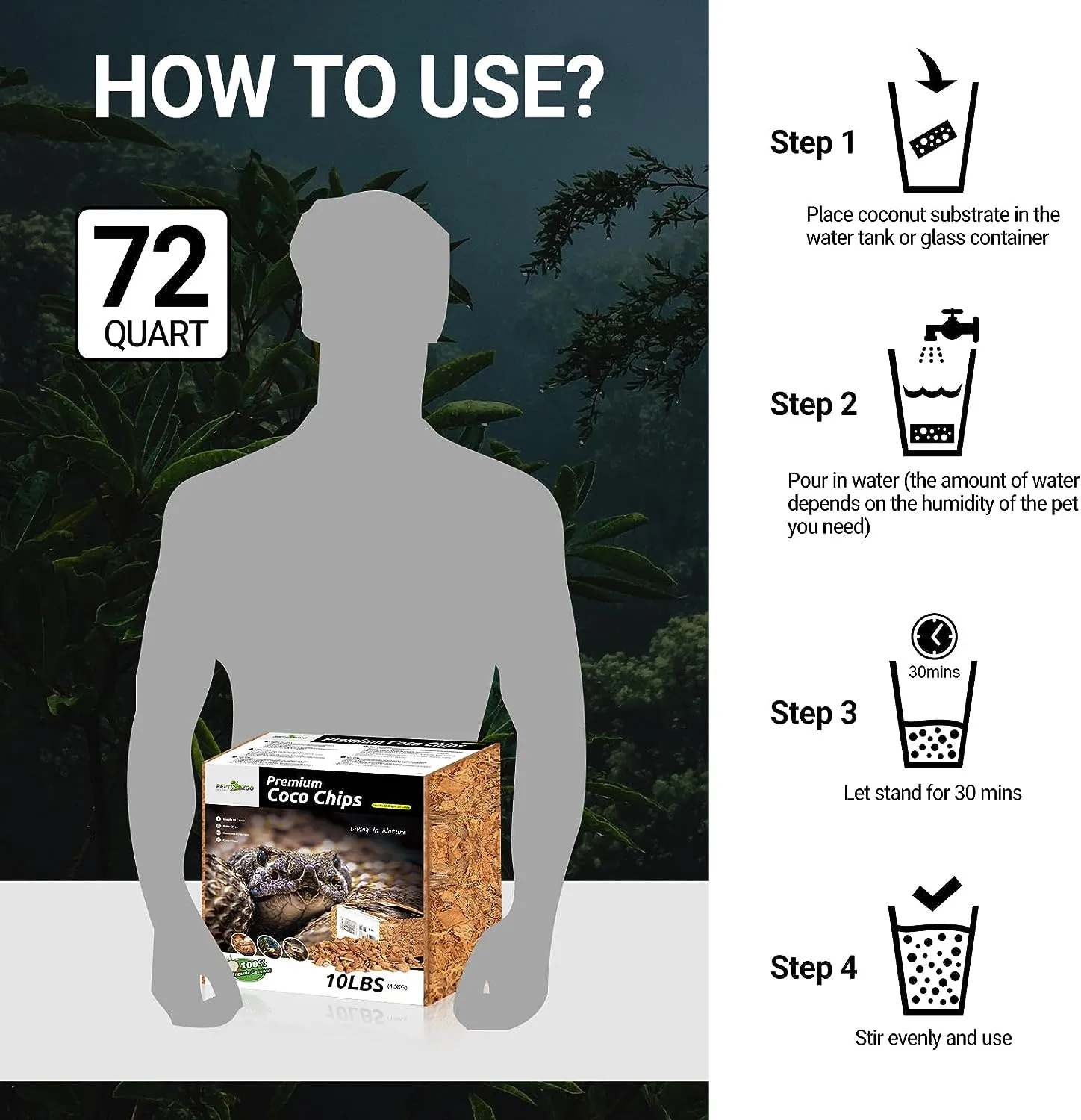 REPTI ZOO 72 Quart Reptiles Coconut Chip Substrate,  Coco Husk Reptiles Bedding for Ball Snakes and Geckos
