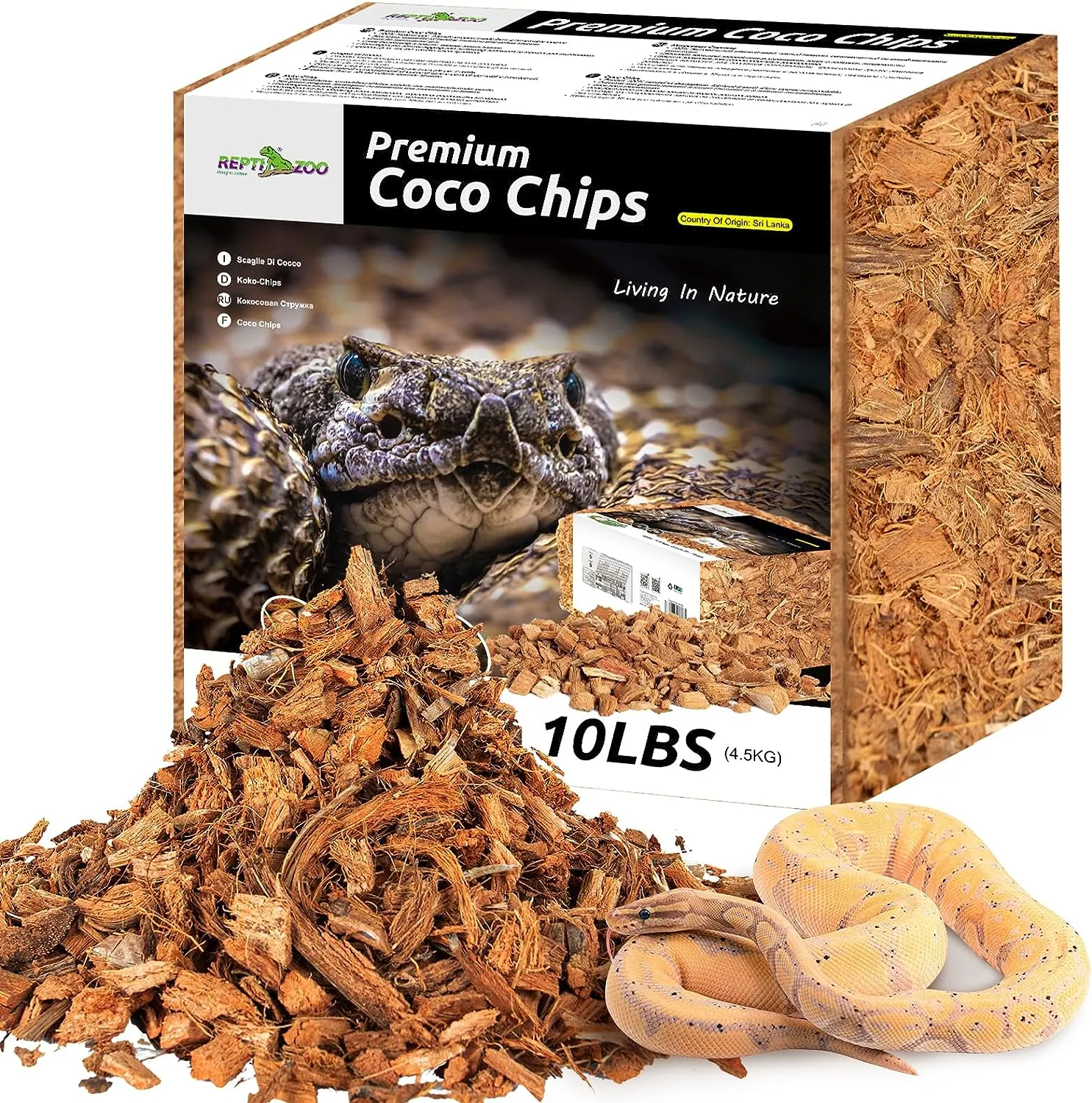 REPTI ZOO 72 Quart Reptiles Coconut Chip Substrate,  Coco Husk Reptiles Bedding for Ball Snakes and Geckos