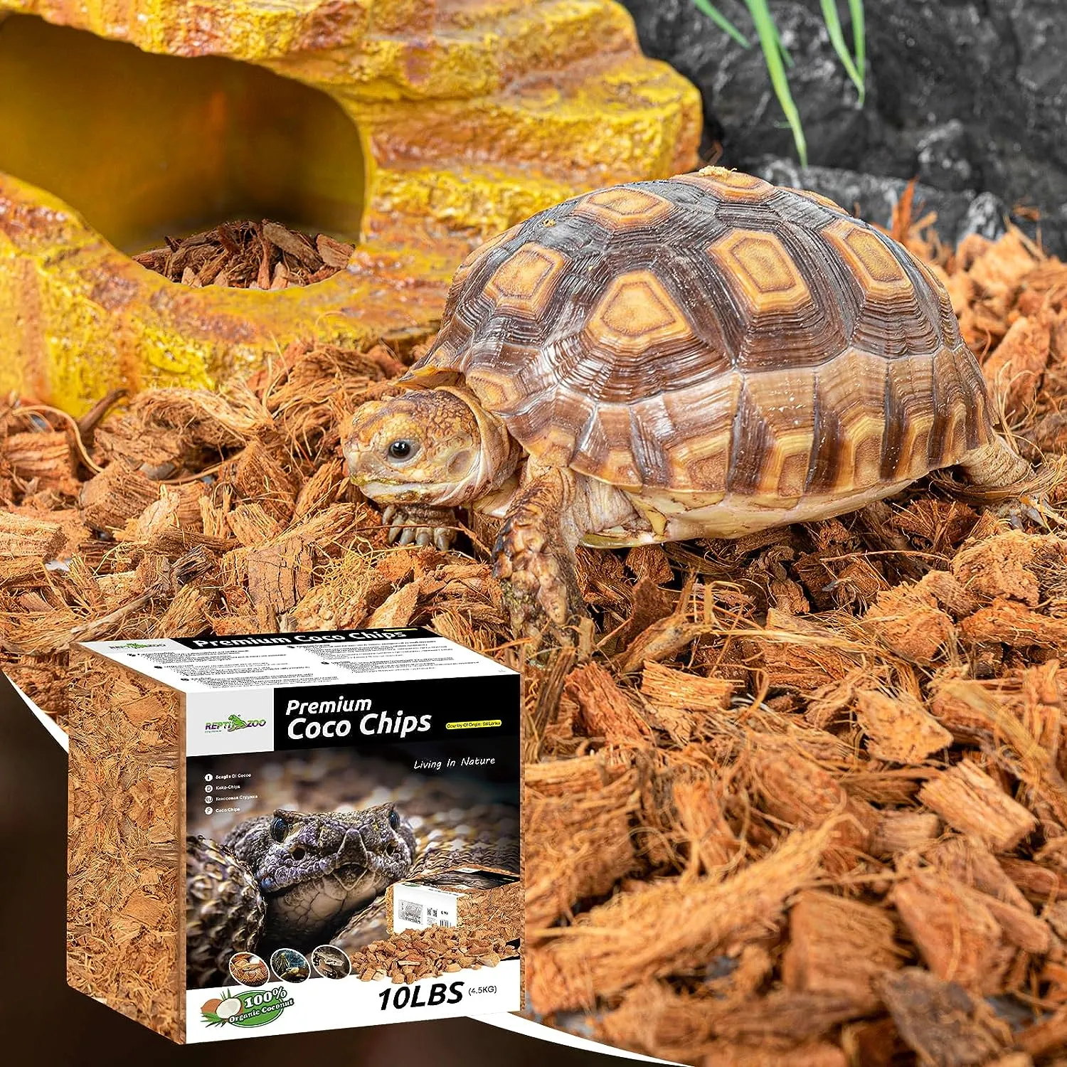 REPTI ZOO 72 Quart Reptiles Coconut Chip Substrate,  Coco Husk Reptiles Bedding for Ball Snakes and Geckos