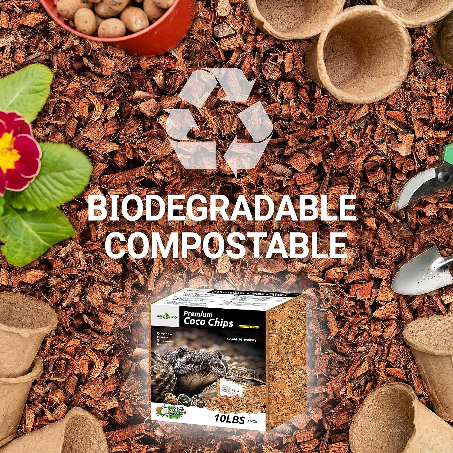 REPTI ZOO 72 Quart Reptiles Coconut Chip Substrate,  Coco Husk Reptiles Bedding for Ball Snakes and Geckos