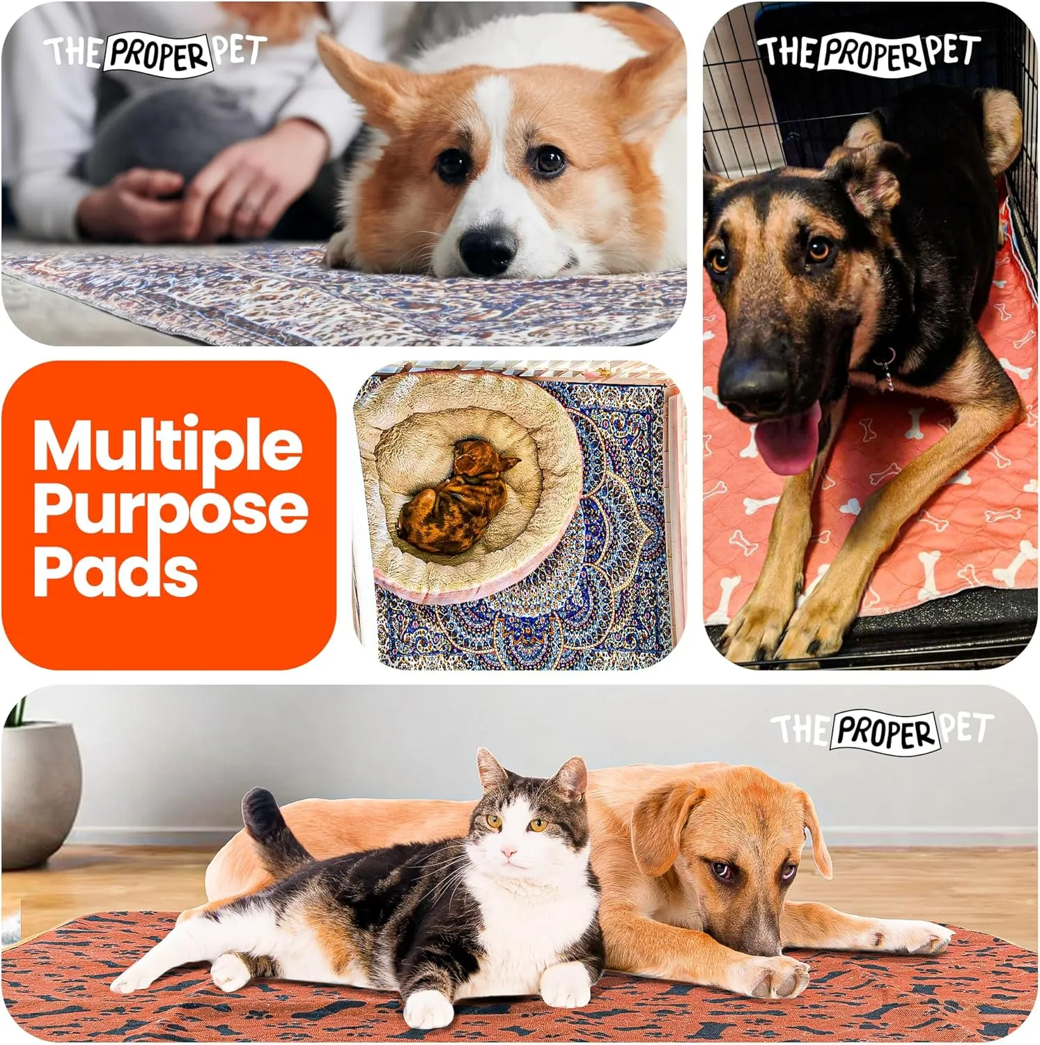 Reusable Puppy Potty Training Mats 16x24 - 2 Pack Washable Pee Pads for Dogs - Super Absorbent Cloth Whelping Blankets - Waterproof, Urine Leak-Proof & Non-Slip for Playpen Crate Carpet