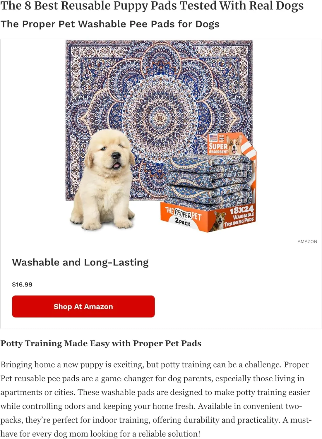 Reusable Puppy Potty Training Mats 16x24 - 2 Pack Washable Pee Pads for Dogs - Super Absorbent Cloth Whelping Blankets - Waterproof, Urine Leak-Proof & Non-Slip for Playpen Crate Carpet