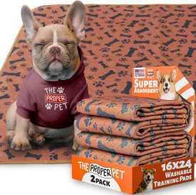 Reusable Puppy Potty Training Mats 16x24 - 2 Pack Washable Pee Pads for Dogs - Super Absorbent Cloth Whelping Blankets - Waterproof, Urine Leak-Proof & Non-Slip for Playpen Crate Carpet