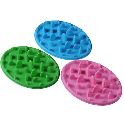 S 24.5*18*3cm blue Portable pet silicone slow food bowl, anti-choking licking plate for cats and dogs AZ19578