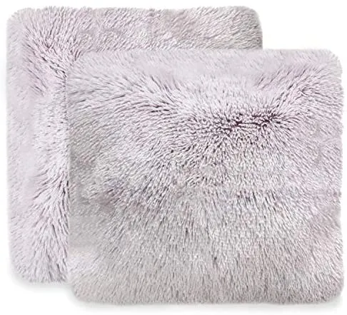 Set of 2 Shaggy Long Hair Throw Pillows - Super Soft