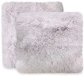 Set of 2 Shaggy Long Hair Throw Pillows - Super Soft