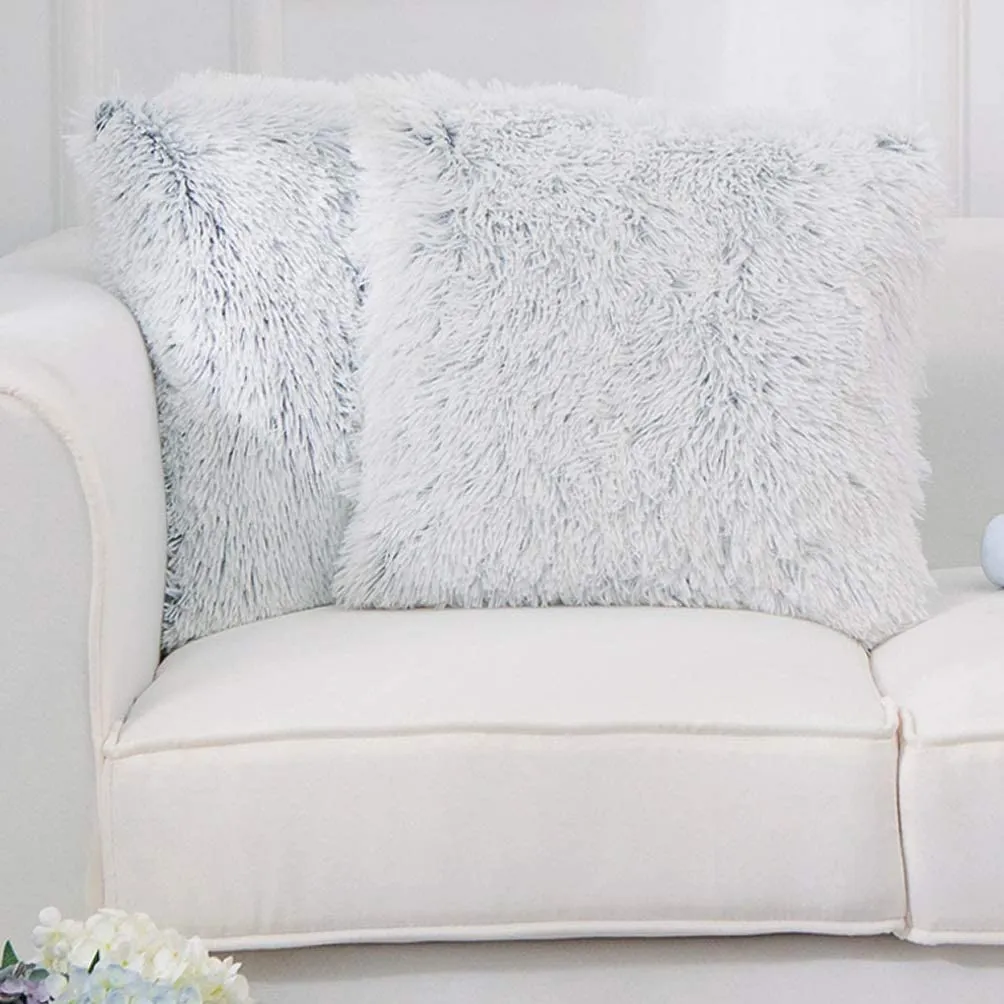 Set of 2 Shaggy Long Hair Throw Pillows - Super Soft