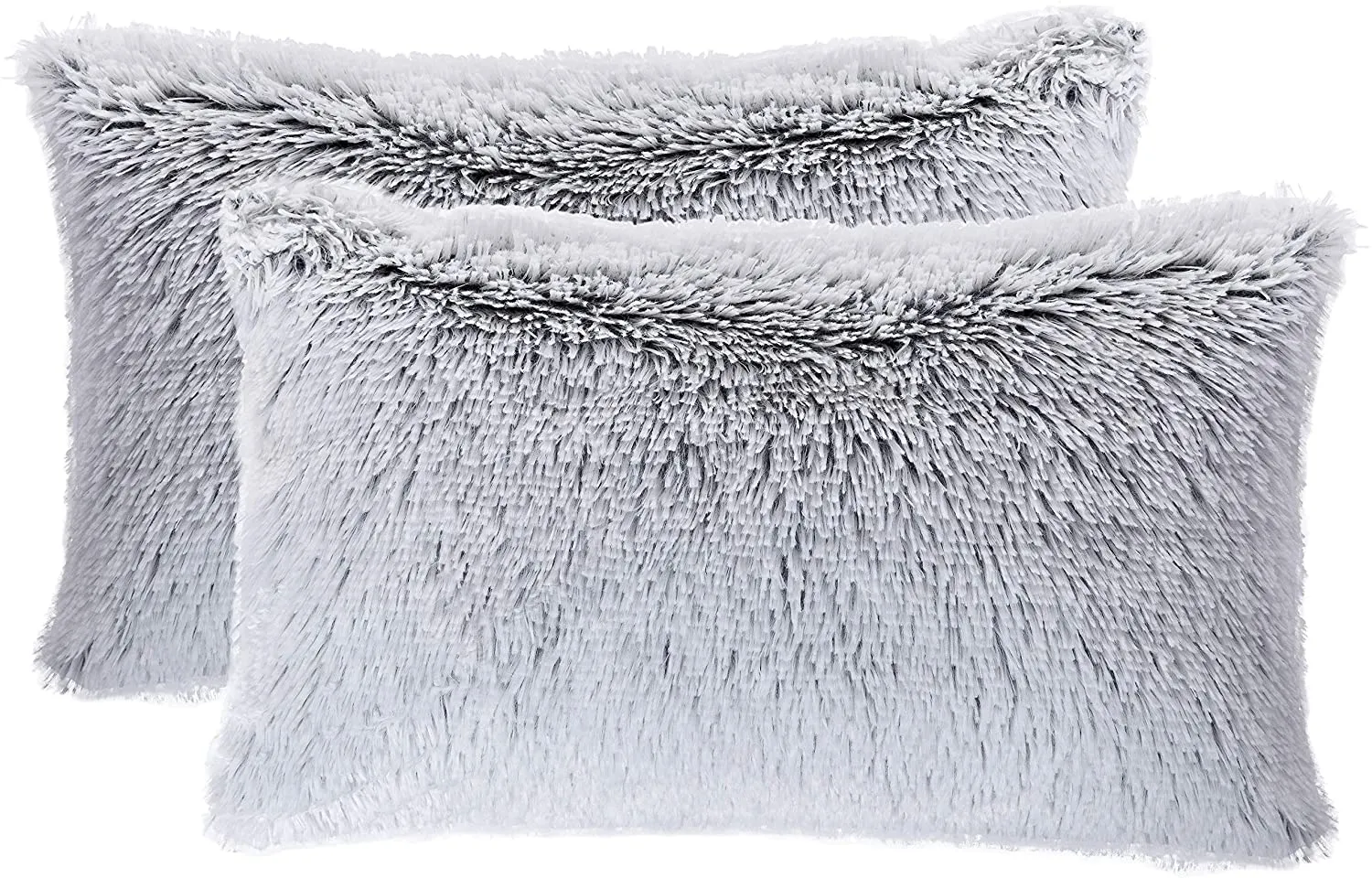 Set of 2 Shaggy Long Hair Throw Pillows - Super Soft