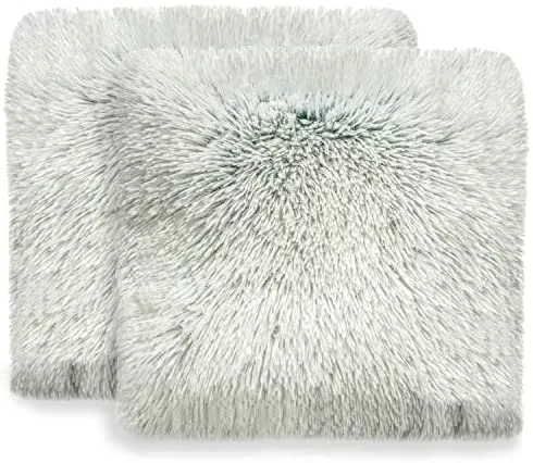 Set of 2 Shaggy Long Hair Throw Pillows - Super Soft