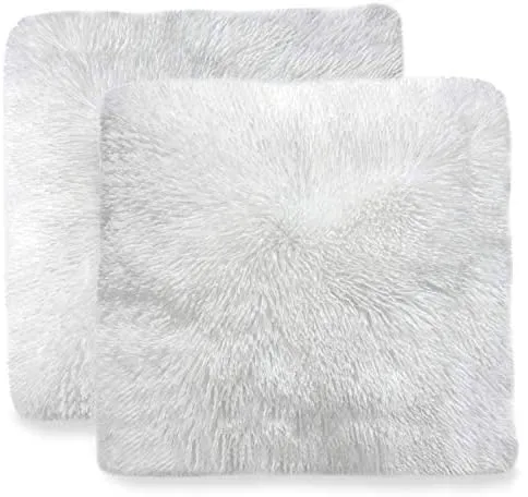 Set of 2 Shaggy Long Hair Throw Pillows - Super Soft