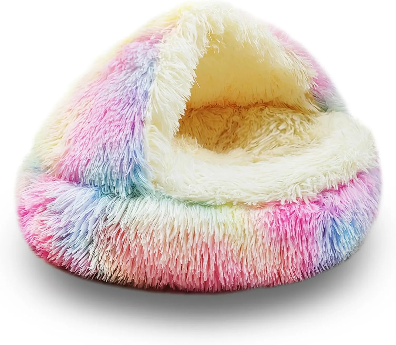 ShinHye Cat Bed Round Plush Fluffy Hooded Cat Bed Cave, Cozy for Indoor Cats or Small Dog beds, Soothing Pet Beds Doughnut Calm Anti-nxiety Dog Bed - Waterproof Bottom Washable (2323inch, Multicolor)