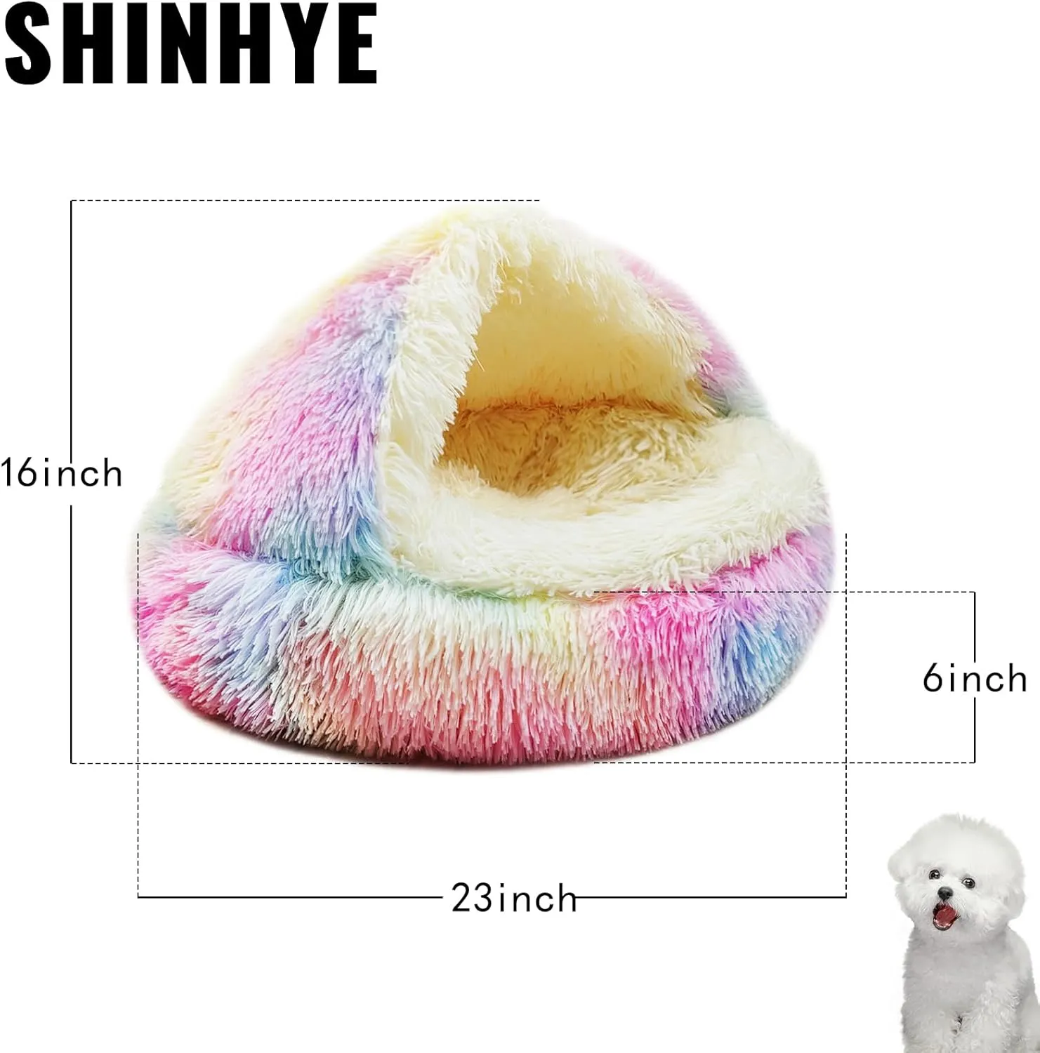 ShinHye Cat Bed Round Plush Fluffy Hooded Cat Bed Cave, Cozy for Indoor Cats or Small Dog beds, Soothing Pet Beds Doughnut Calm Anti-nxiety Dog Bed - Waterproof Bottom Washable (2323inch, Multicolor)