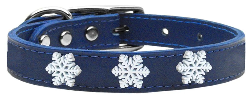 Snowflake Widget Genuine Leather Dog Collar Blue 10