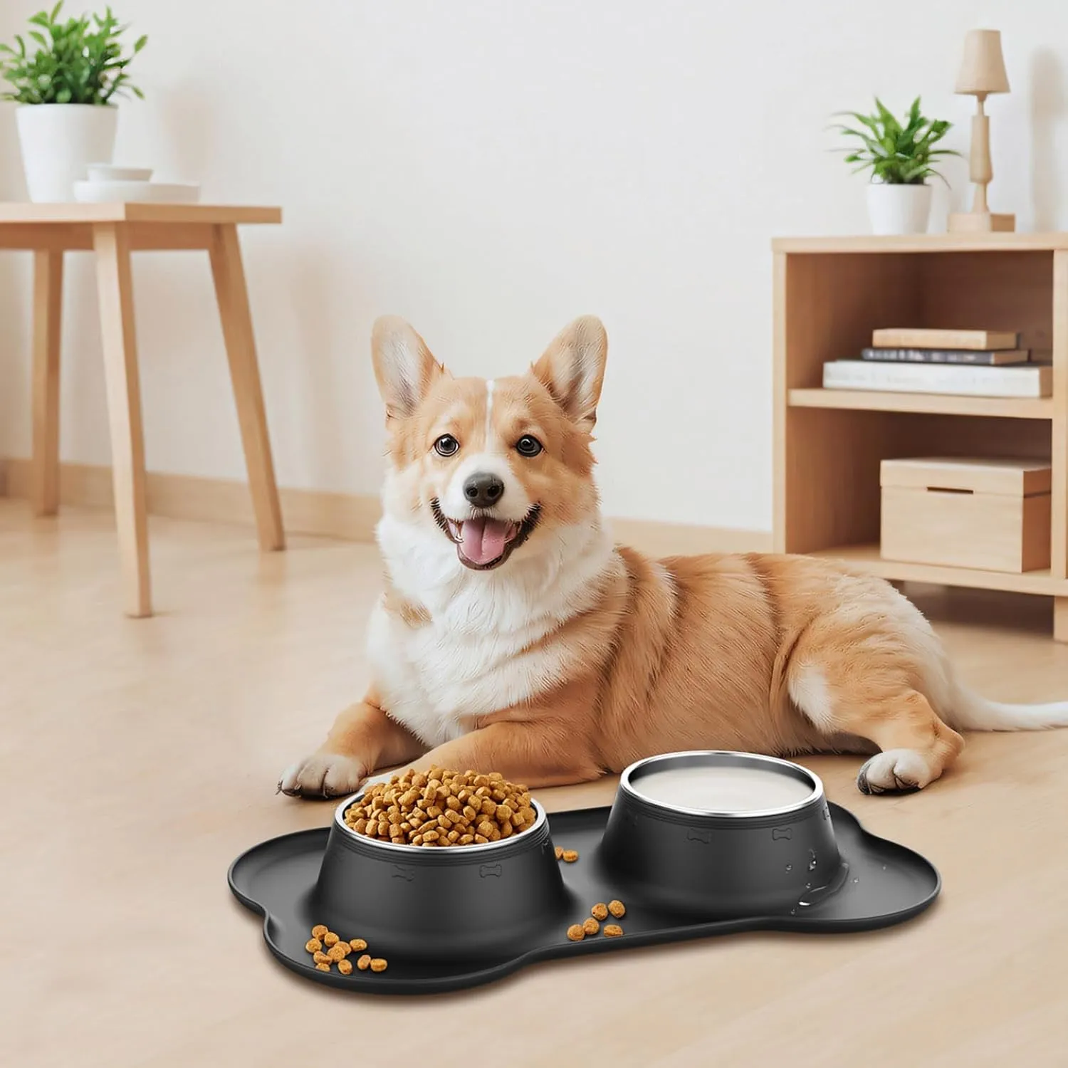 Tekcoo Dog Bowls, Puppy Food Bowls, Stainless Steel Pet Cat Water Feeding Dishes with Non-Spill Skid Resistant Silicone Mat for Small Medium Large Size Dogs [14 oz ea.]