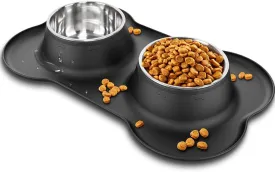 Tekcoo Dog Bowls, Puppy Food Bowls, Stainless Steel Pet Cat Water Feeding Dishes with Non-Spill Skid Resistant Silicone Mat for Small Medium Large Size Dogs [14 oz ea.]