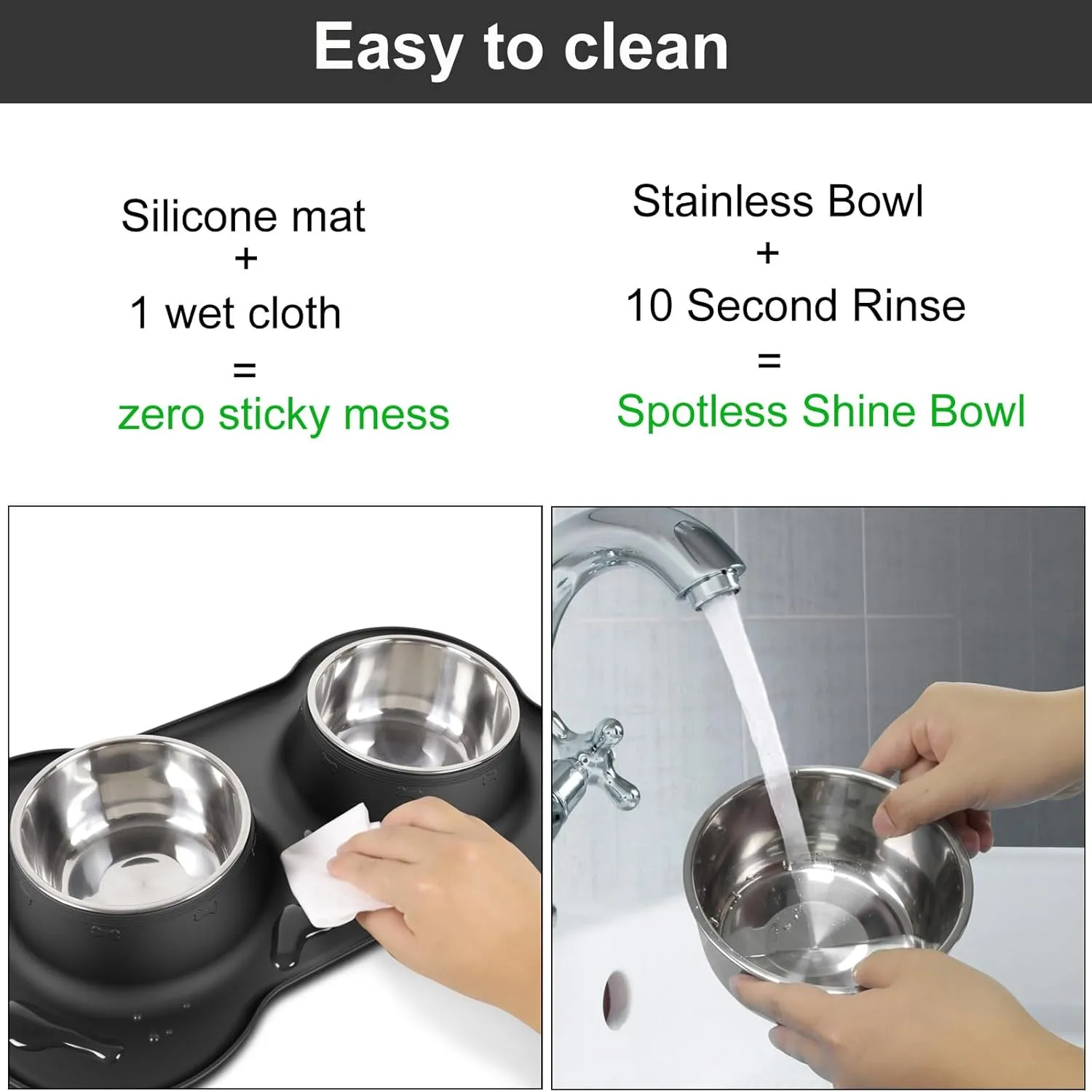 Tekcoo Dog Bowls, Puppy Food Bowls, Stainless Steel Pet Cat Water Feeding Dishes with Non-Spill Skid Resistant Silicone Mat for Small Medium Large Size Dogs [14 oz ea.]