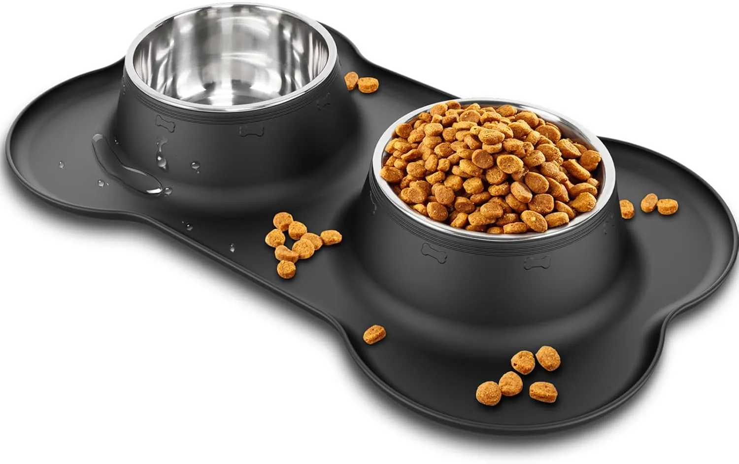 Tekcoo Dog Bowls, Puppy Food Bowls, Stainless Steel Pet Cat Water Feeding Dishes with Non-Spill Skid Resistant Silicone Mat for Small Medium Large Size Dogs [14 oz ea.]