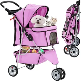 TTY Store Best 3 Wheels Pet Stroller for Dog Cat or Small Pet, Lightweight Foldable Pink