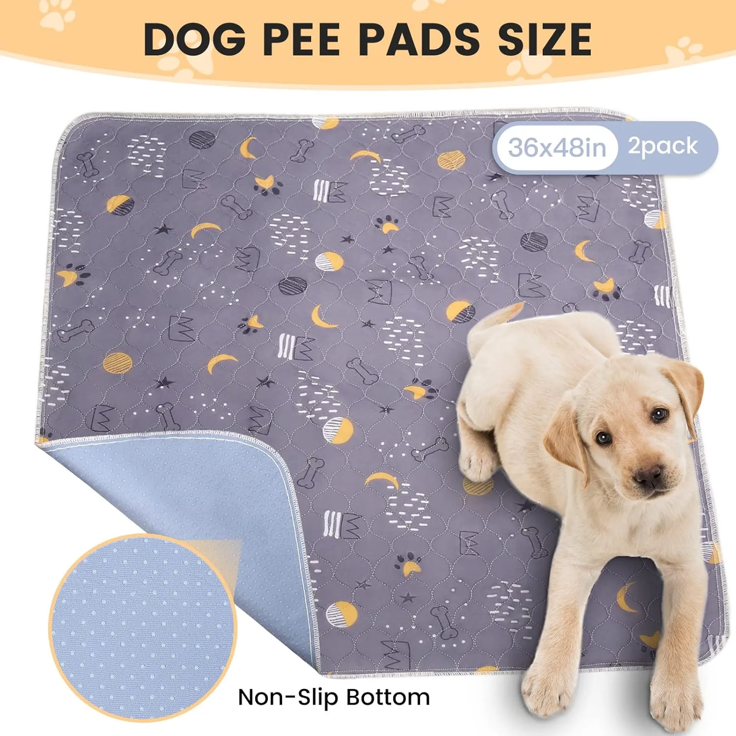 UPSKY Washable Pee Pads for Dogs 2 Pack 36 x 48 Reusable Puppy Pads Waterproof Pet Training Pads, Non-Slip Dog Mats Fast Absorbent Whelping Pads for Playpen, Potty, Crate, Bed