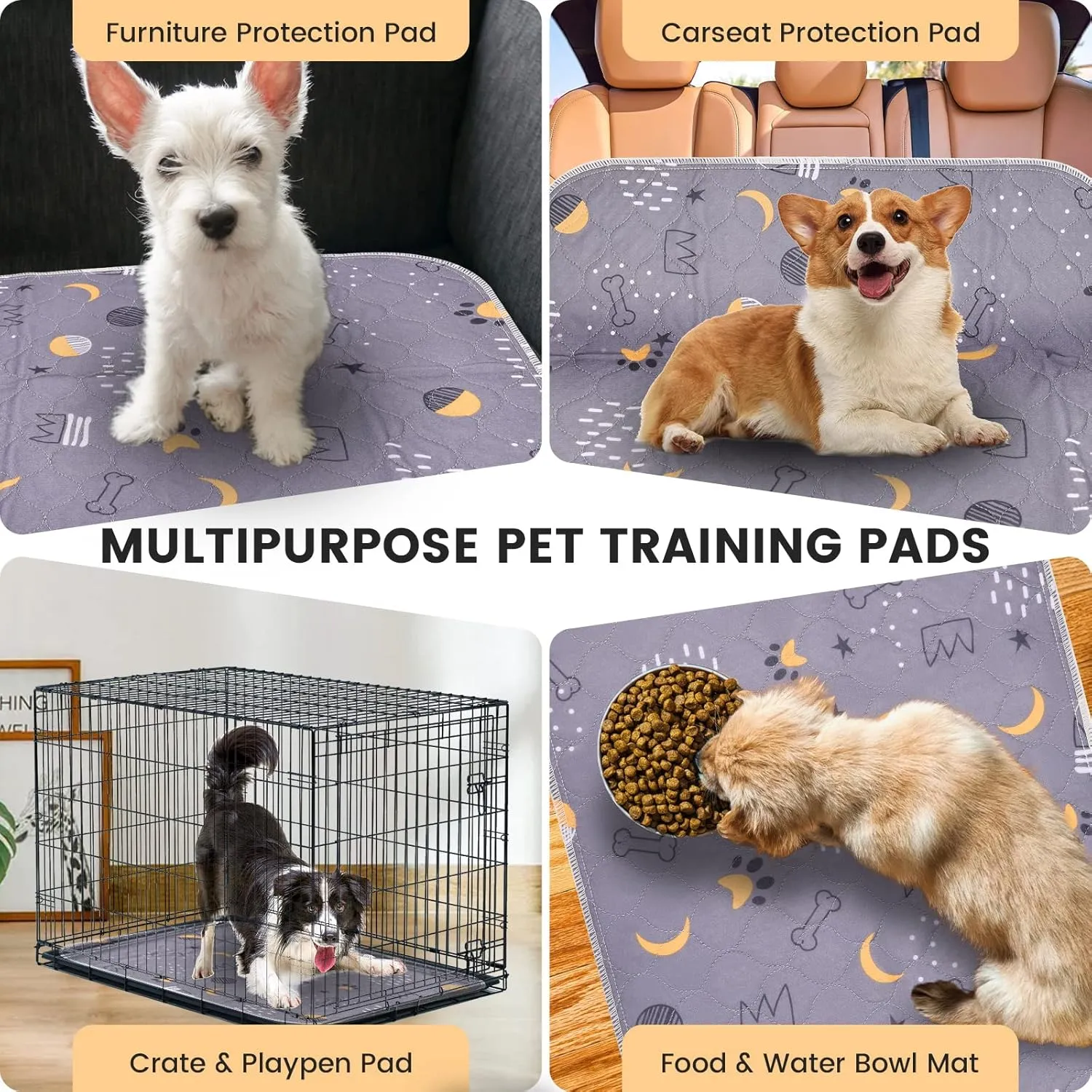 UPSKY Washable Pee Pads for Dogs 4 Pack 18 x 24 Reusable Puppy Pads Waterproof Pet Training Pads, Non-Slip Dog Mats Fast Absorbent Whelping Pads for Playpen, Potty, Crate, Bed
