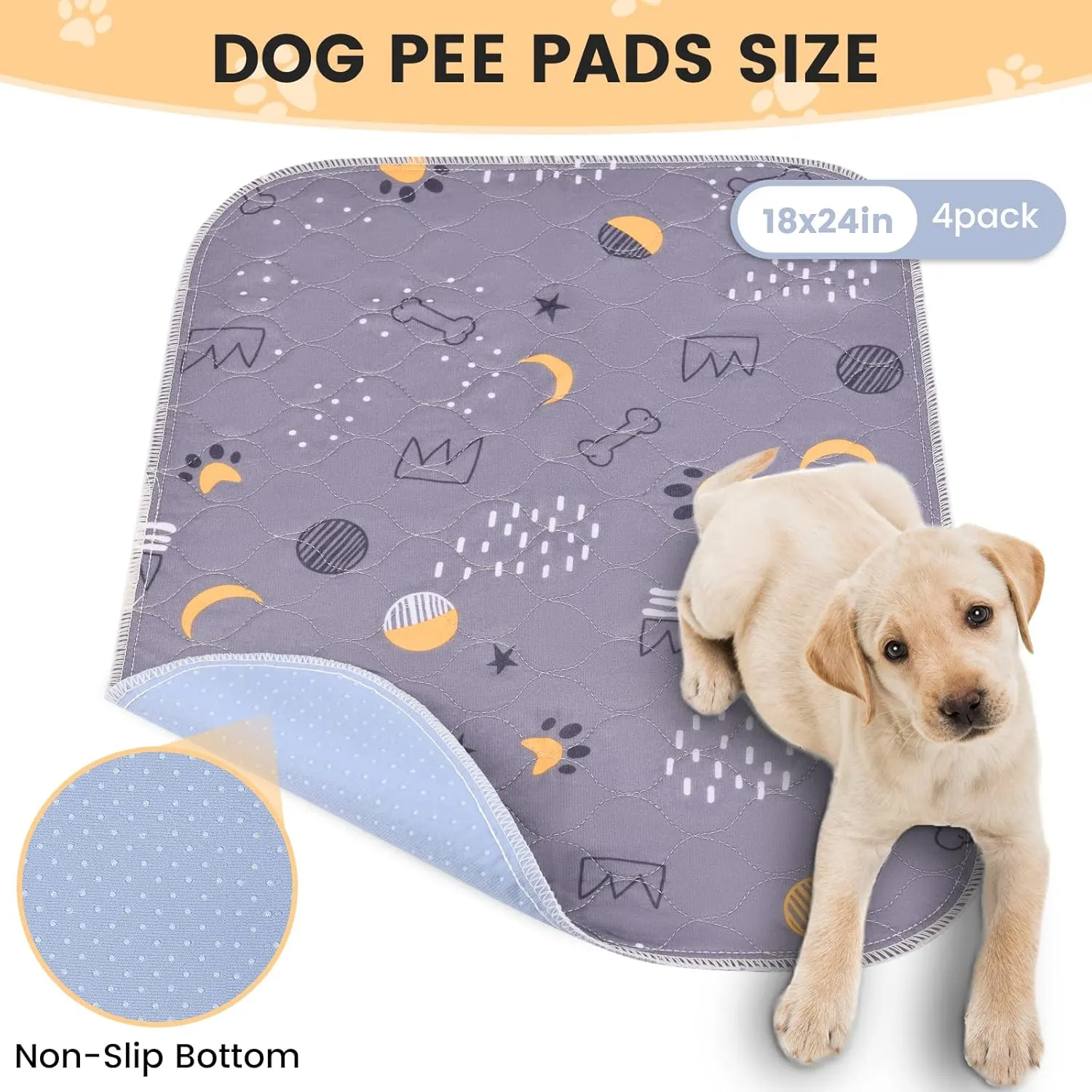 UPSKY Washable Pee Pads for Dogs 4 Pack 18 x 24 Reusable Puppy Pads Waterproof Pet Training Pads, Non-Slip Dog Mats Fast Absorbent Whelping Pads for Playpen, Potty, Crate, Bed