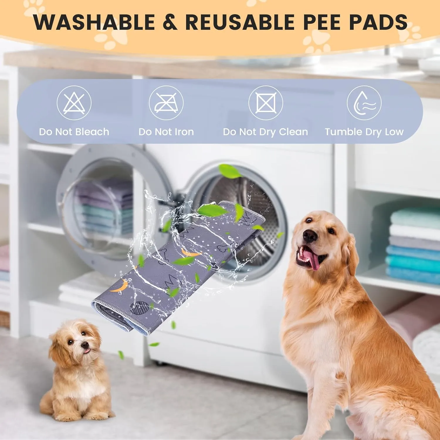 UPSKY Washable Pee Pads for Dogs 4 Pack 18 x 24 Reusable Puppy Pads Waterproof Pet Training Pads, Non-Slip Dog Mats Fast Absorbent Whelping Pads for Playpen, Potty, Crate, Bed