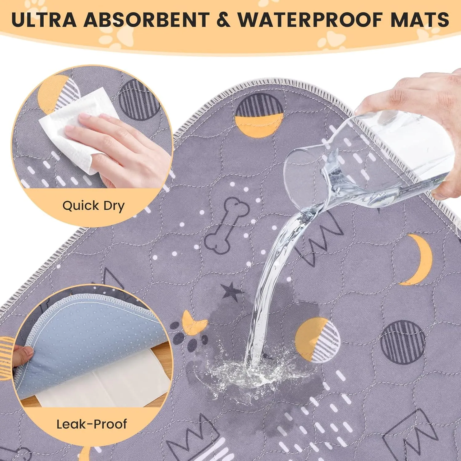 UPSKY Washable Pee Pads for Dogs 4 Pack 18 x 24 Reusable Puppy Pads Waterproof Pet Training Pads, Non-Slip Dog Mats Fast Absorbent Whelping Pads for Playpen, Potty, Crate, Bed
