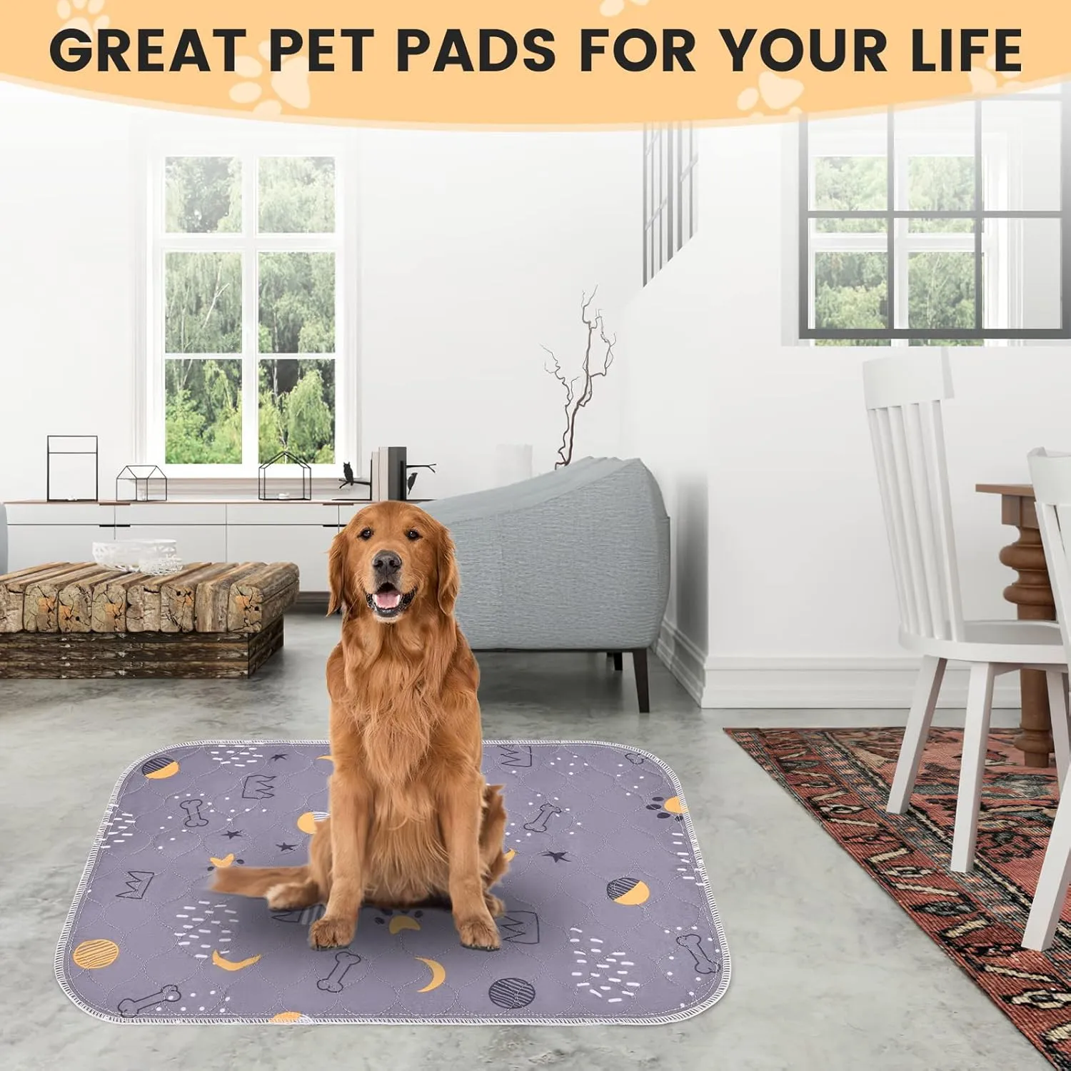 UPSKY Washable Pee Pads for Dogs 4 Pack 18 x 24 Reusable Puppy Pads Waterproof Pet Training Pads, Non-Slip Dog Mats Fast Absorbent Whelping Pads for Playpen, Potty, Crate, Bed