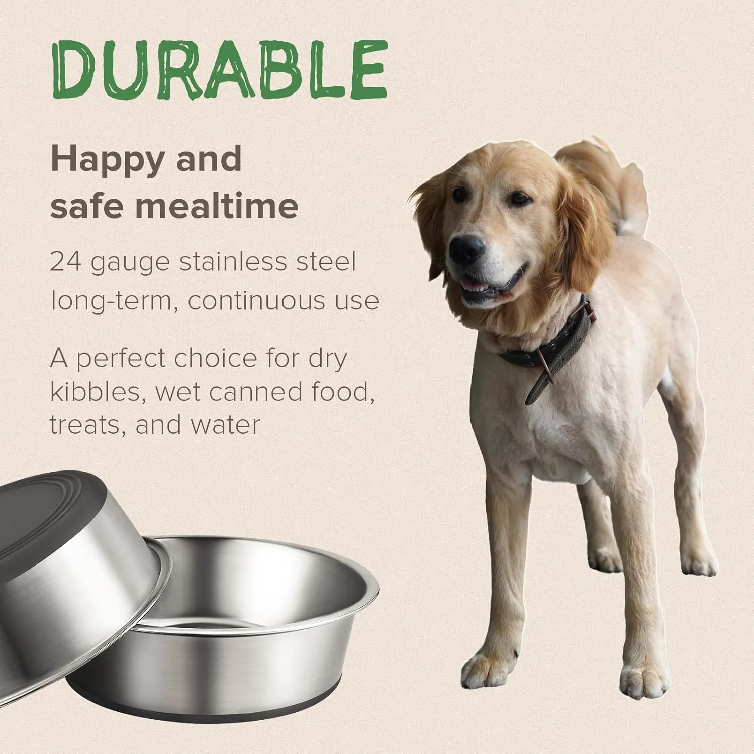 URBUDDIES 2 Pack Stainless Steel Dog Bowls, Premium Metal Dog Bowls with Non Slip Rubber Bottom, Dishwasher Safe, Easy to Clean, 8 Cup, Gray Bottom