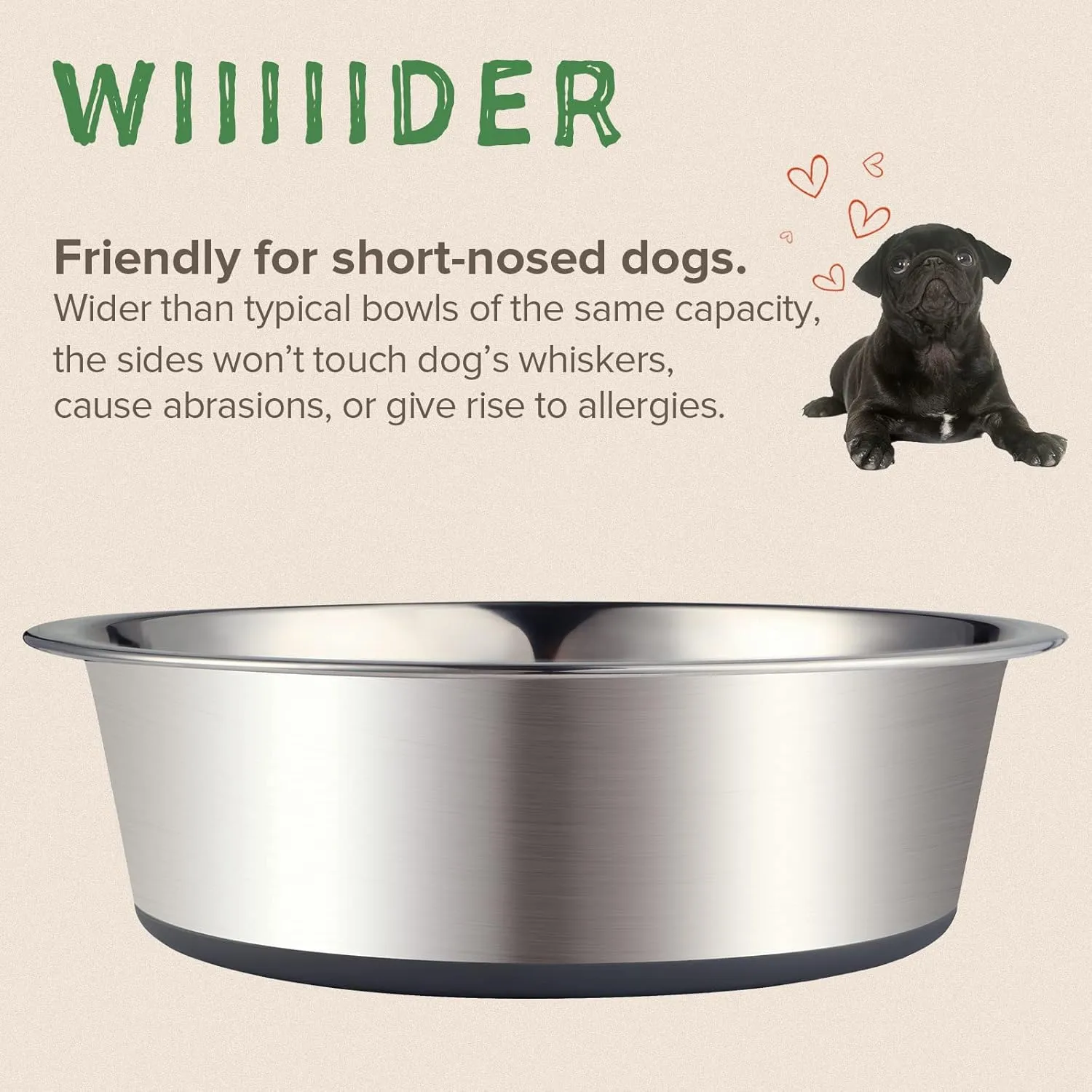 URBUDDIES 2 Pack Stainless Steel Dog Bowls, Premium Metal Dog Bowls with Non Slip Rubber Bottom, Dishwasher Safe, Easy to Clean, 8 Cup, Gray Bottom