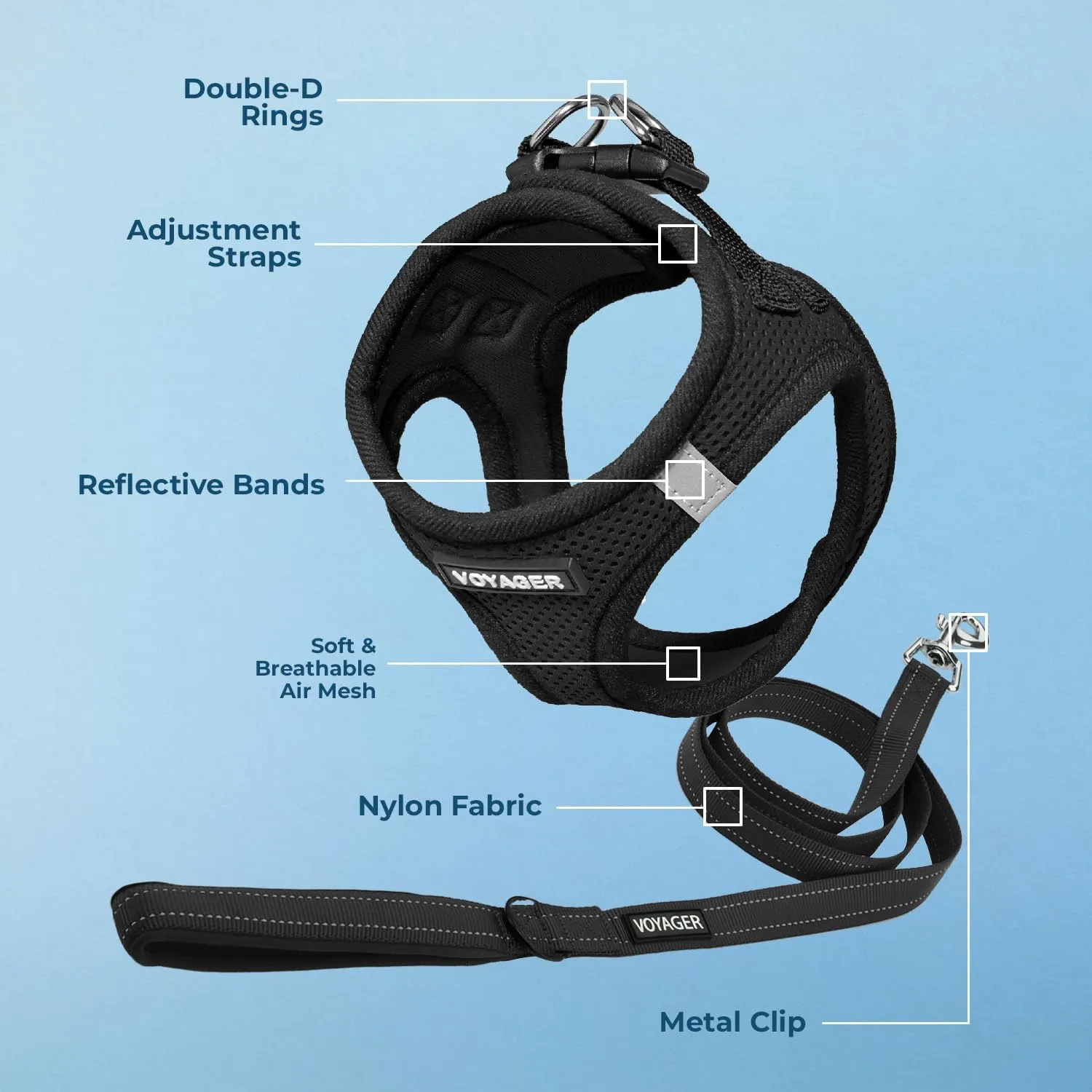 Voyager Step-in Air All Weather Mesh Harness and Reflective Dog 5 ft Leash Combo with Neoprene Handle, for Small, Medium and Large Breed Puppies by Best Pet Supplies - Set (Black), M