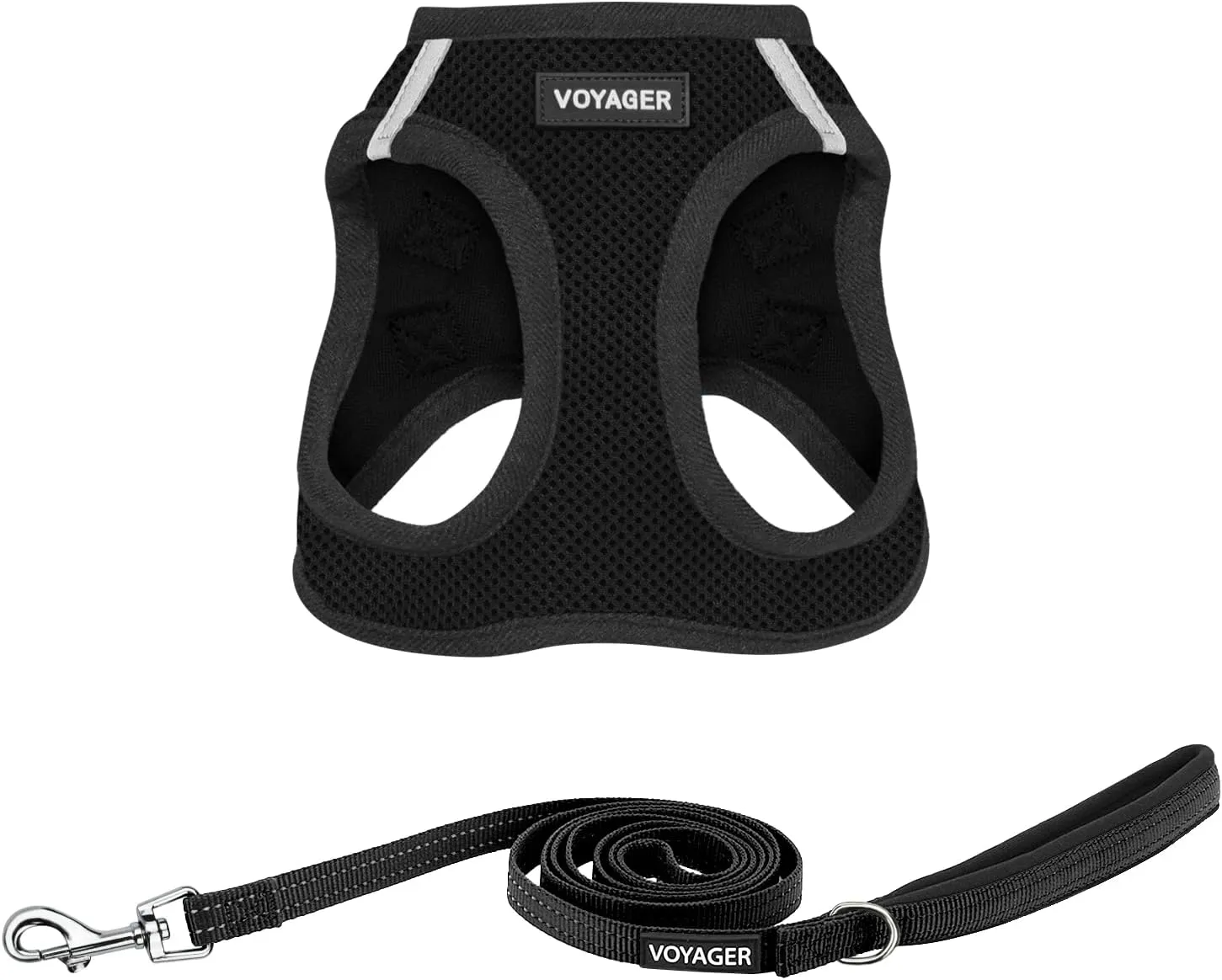 Voyager Step-in Air All Weather Mesh Harness and Reflective Dog 5 ft Leash Combo with Neoprene Handle, for Small, Medium and Large Breed Puppies by Best Pet Supplies - Set (Black), M
